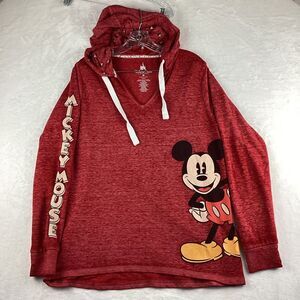 Disney Parks Hoodie Women's Medium Red Mickey Mouse Spellout